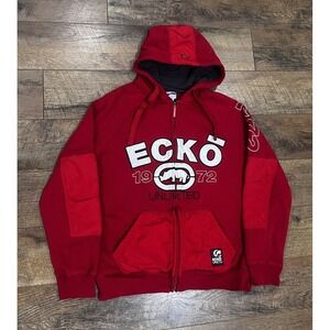 Vintage Y2k Ecko UNLTD Embroidered Full Zip Hoodie Jacket Red Large